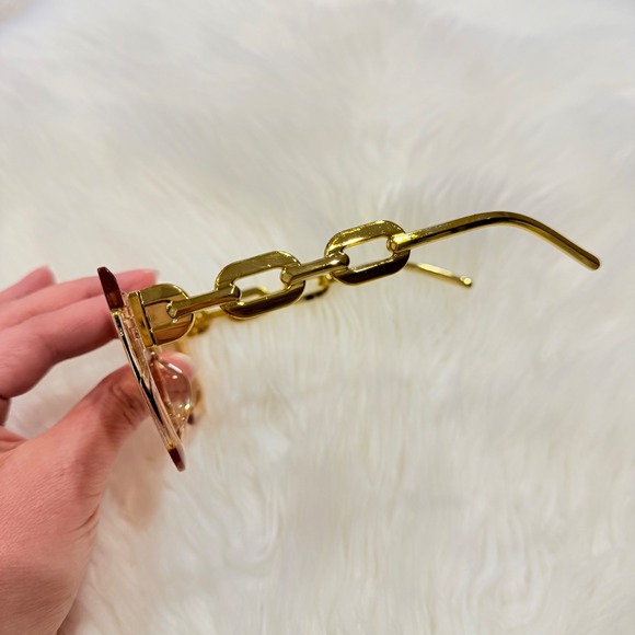 Oversized Square Sunglasses Champagne Yellow Gold Chain Link Temples Womens - Picture 3 of 4